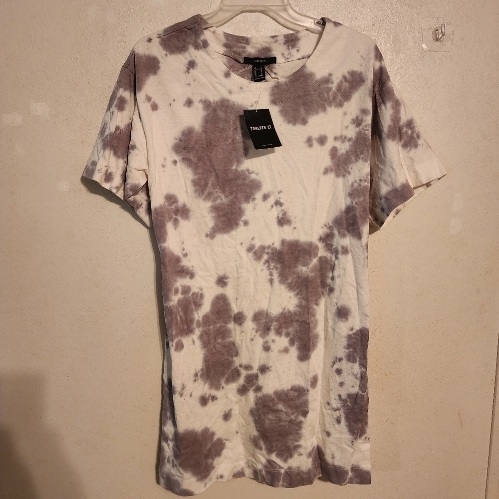 Forever 21 White & Gray Tie Dye Back Out Mini Dress Size M NWT